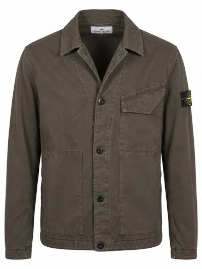 Stone Island Organic Panama Cotton Jacket In Black