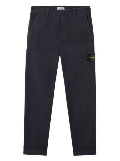 Stone Island Organic Panama Cotton Old Effect Pants In Black