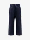 Stone Island Soft Velvet Trousers With Pockets And Loops In Blue