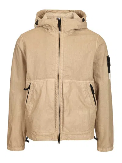Stone Island Organic-look Nylon Jacket Jackets Beige In Neutral