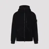 Stone Island Textured Wool Blend Jacket With Hood In Black