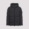 Stone Island Blue Down Jacket With Drawstring Hood And Logo Patch On The Sleeve In Tech Fabric Man In Black