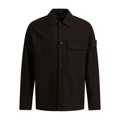 Stone Island Patch-pocket Buttoned Shirt Jacket In Brown