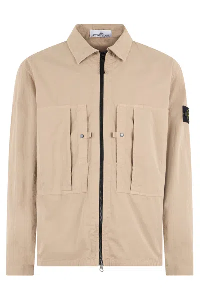 Stone Island Over Shirt In Ripstop Of Organic Cotton In Neutral