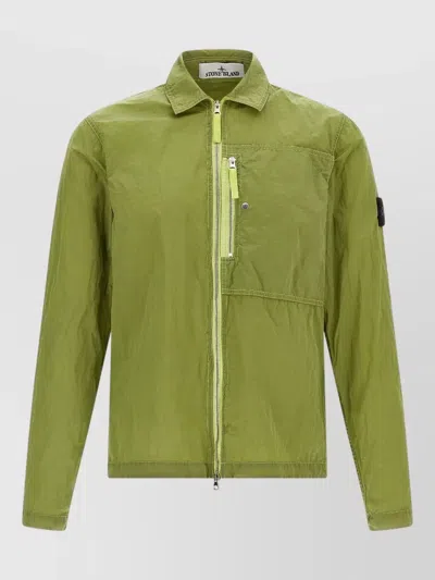 Stone Island Overshirt 1200038 Collared Long Sleeve Design In Green