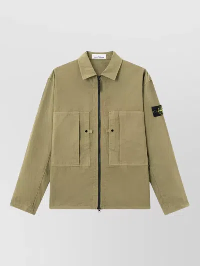 Stone Island Overshirt Comfort Fit Collared Front Pockets In Neutral