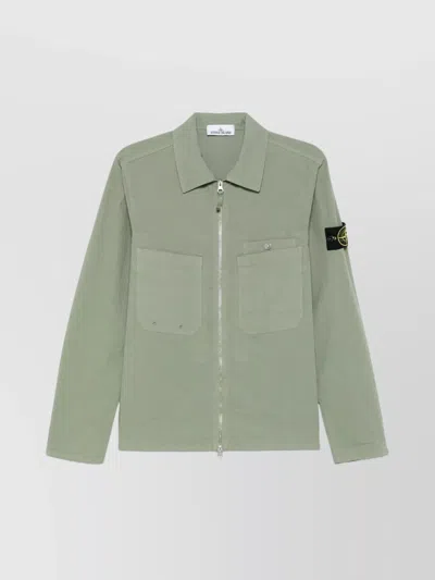 Stone Island Overshirt Cotton Adjustable Cuffs In Green