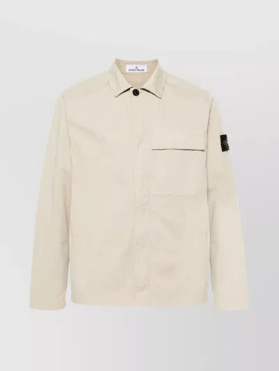 Stone Island Overshirt Cotton Collar Button-down In White