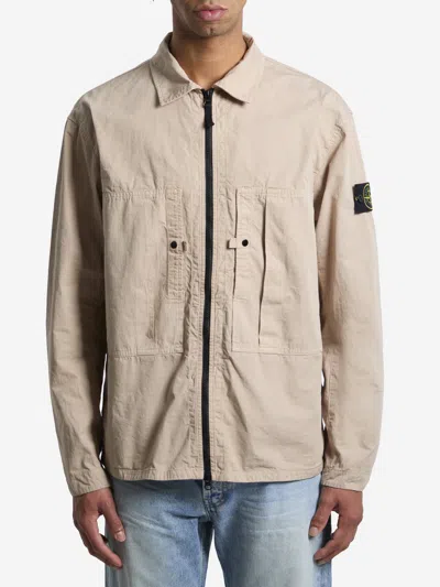 Stone Island Mercerised Ripstop Overshirt In Metallic