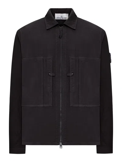 Stone Island Overshirt In Mercerized Organic Cotton Ripstop In Black