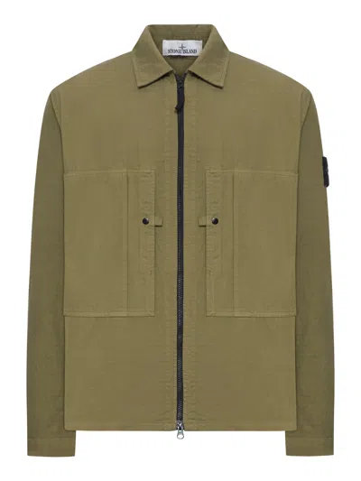 Stone Island Overshirt In Mercerized Organic Cotton Ripstop In Animal Print