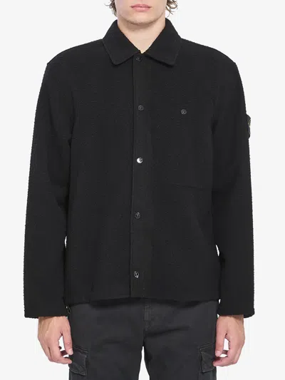 Stone Island Overshirt In Wool Blend In Black