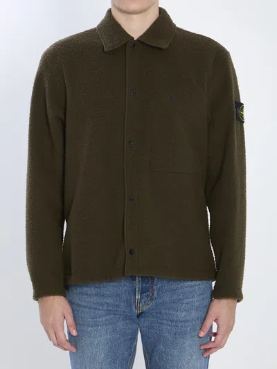 Stone Island Wool Blend Overshirt Buttoned Cuffs In Green