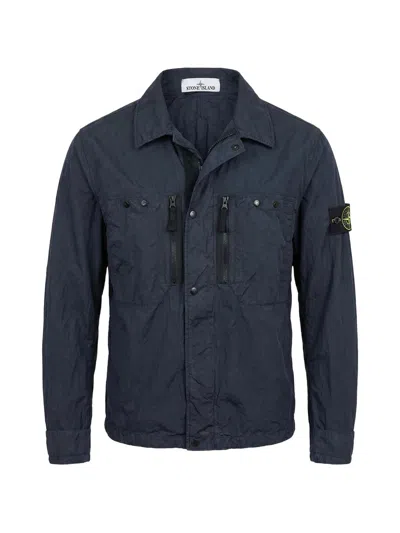Stone Island Overshirt Jacket With Zip Closure For Men In Blue