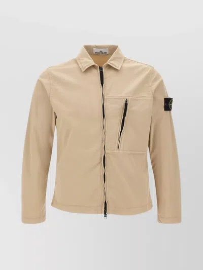 Stone Island Overshirt With Collared Design And Zip Pocket In Neutral