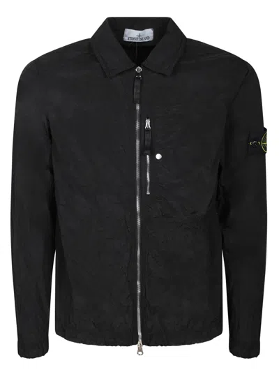 Stone Island Logo Nylon Overshirt In Black