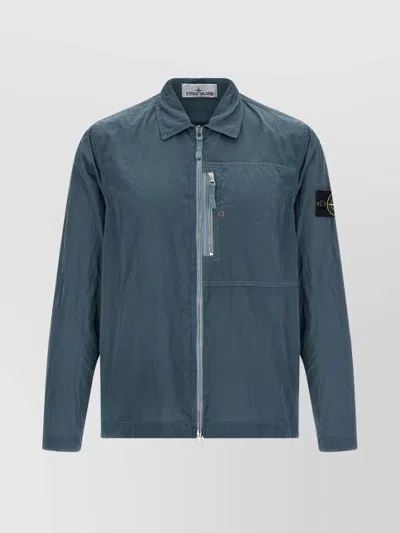 Stone Island Overshirt With Logo Badge And Chest Pocket In Blue