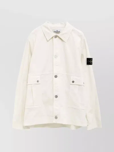 Stone Island Overshirt With Patch Pockets And Snap Cuffs In White
