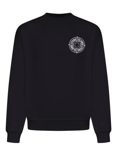Stone Island Compass Print Crew-neck Sweatshirt In Black