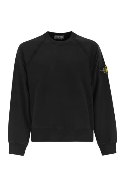 Stone Island Oversized Crew Neck Sweatshirt With Raglan Sleeves In Black