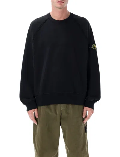 Stone Island Oversized Crewneck Sweatshirt In Brushed Organic Cotton In Black