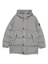 Stone Island Quilted Hooded Down Jacket With Angular Flap Pockets In Gray