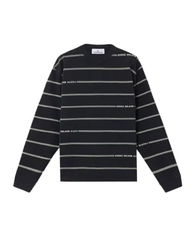 Stone Island Oversized Fit Crewneck Sweatshirt With Stripes And Lettering In Blue