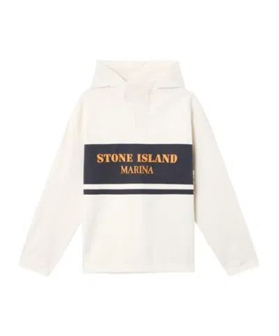 Stone Island Embroidered-logo Hoodie In White