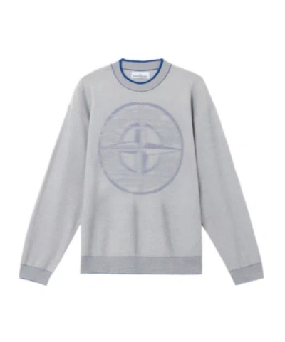 Stone Island Oversized Fit Mock Neck Jumper With Two-toone Yarn In Cornflower Blue