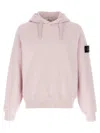 Stone Island Oversized Fleece Hoodie With Logo Badge And Drawstring Hood In Pink