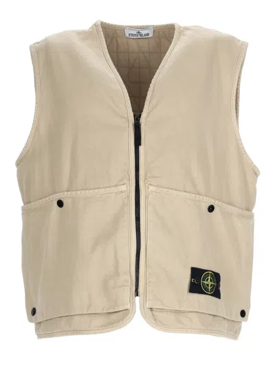 Stone Island Oversized Gilet With Paintch Logo In Neutral