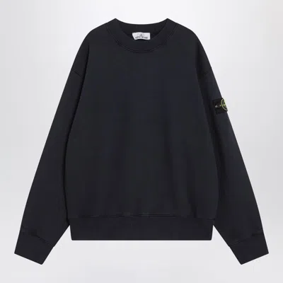 Stone Island Oversized Navy Blue Crewneck Sweatshirt In Black