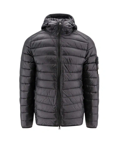 Stone Island Padded And Quilted Nylon Jacket With Removable Logo Patch In Black