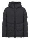 Stone Island Blue Down Jacket With Drawstring Hood And Logo Patch On The Sleeve In Tech Fabric Man In Gray