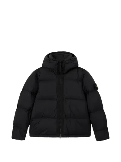 Stone Island Detachabl Mini Hooded Coat With Adjustable Closure In Black
