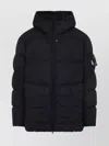 Stone Island Blue Down Jacket With Drawstring Hood And Logo Patch On The Sleeve In Tech Fabric Man In Black