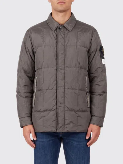 Stone Island Padded Down Jacket In Recycled Nylon With Iconic Compass Logo In Gray