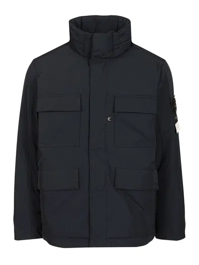 Stone Island Padded Field Jacket In Micro Twil Jackets Blue In Black
