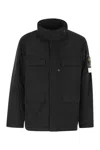 Stone Island Boxy Black Padded Jacket With High Collar And Distinctive Patch In Black