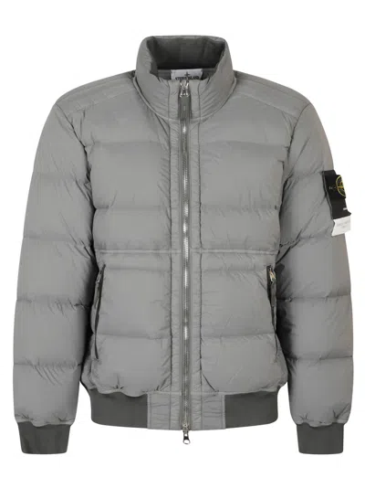 Stone Island Padded Grey Coat With High Collar And Fitted Silhouette In Gray