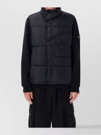 Stone Island Padded High Neck Vest With Front Pocket In Blue