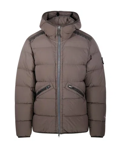 Stone Island Padded Hooded Jacket In Brown