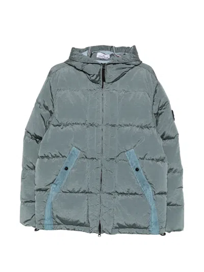 Stone Island Hooded Quilted Casual Water Resistant Coat In Blue