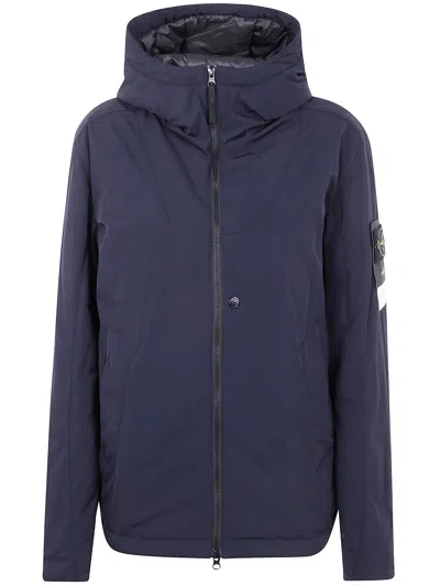 Stone Island Padded Hooded Jacket With Anti-drop Treatment In Blue