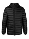 Stone Island Logo-patch Hooded Quilted Down Coat In Black