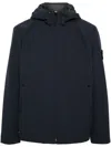 Stone Island Modern Black Leather Jacket With Hood And Zip Closure In Blue
