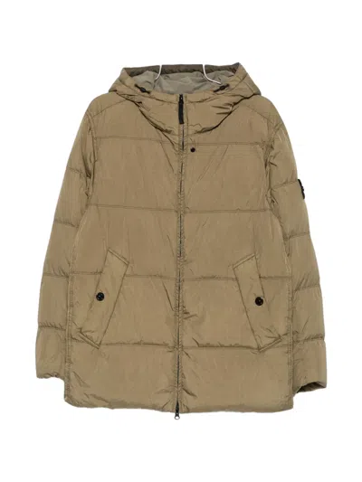 Stone Island Nylon Down Jacket With Quilted Warmth And Adjustable Fit In Brown