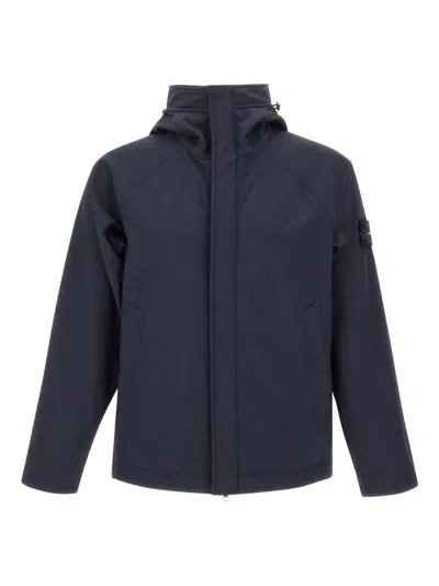Stone Island Padded Jacket With Hood In Blue