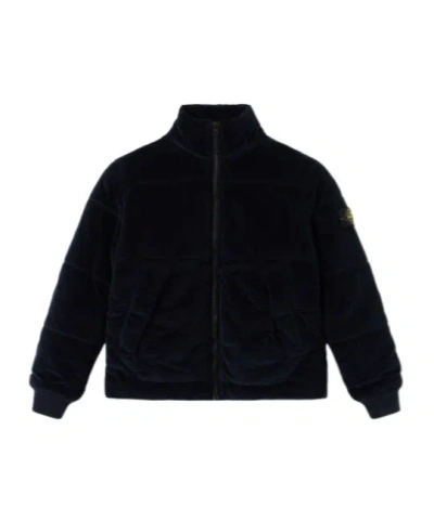 Stone Island Kids' Padded Jacket With Ribbed Cuffs And Zip Fastening In Blue