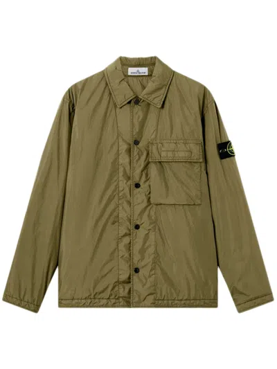 Stone Island Padded Nylon Overshirt With Button Closure In Green